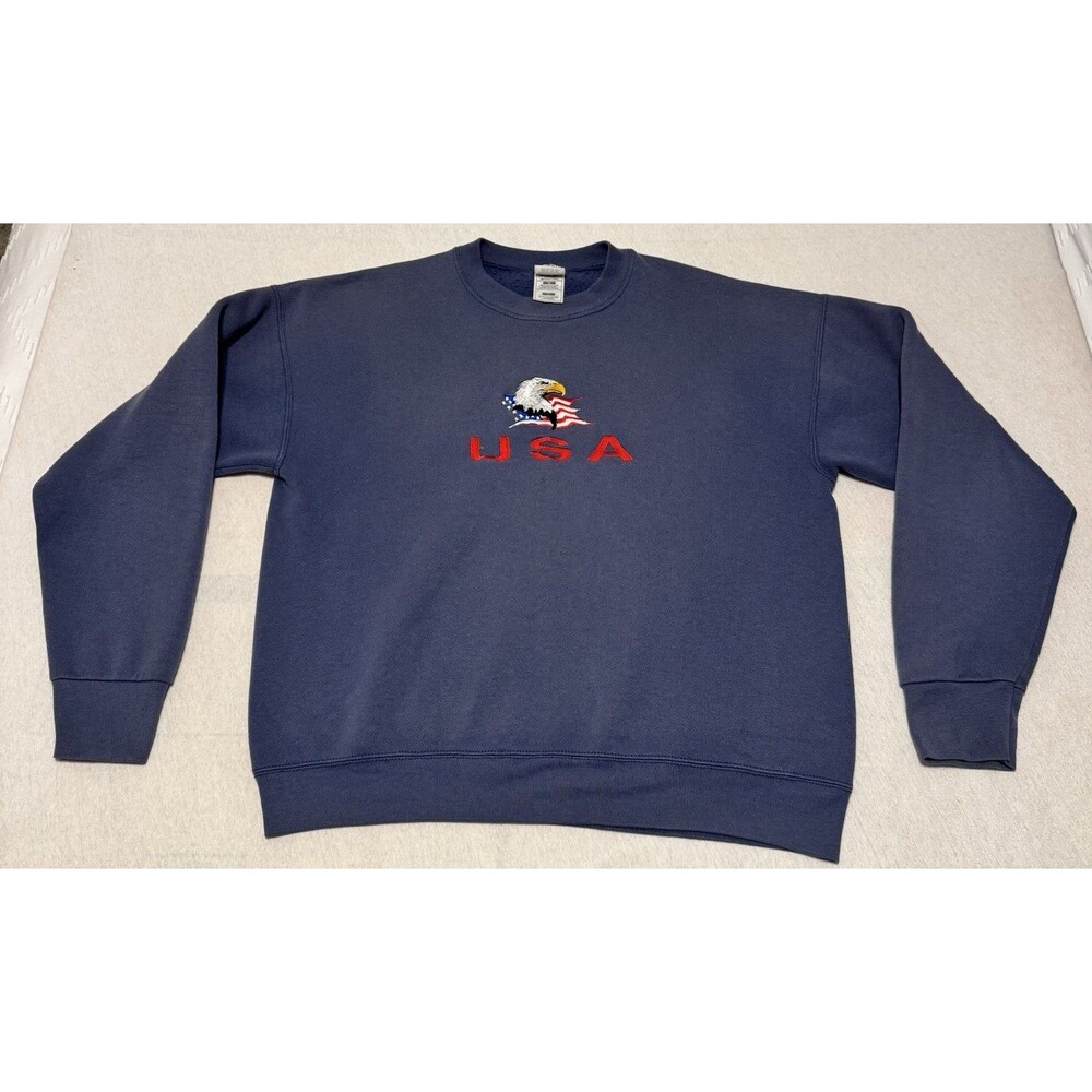 Vtg 90s USA Eagle Sweatshirt Embroidered Crewneck Size Large Grandpacore